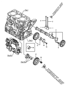  Двигатель Yanmar 3TNV76-SPR, узел -  Распредвал и приводная шестерня 