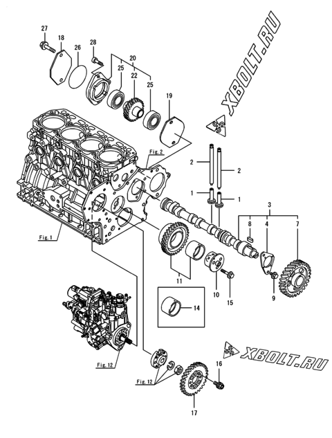  Распредвал и приводная шестерня двигателя Yanmar 4TNV88-BLCR
