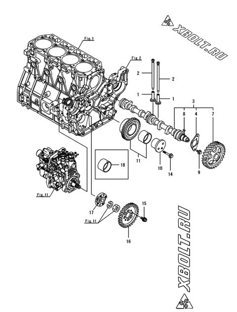  Распредвал и приводная шестерня двигателя Yanmar 4TNV98T-ZXWZP