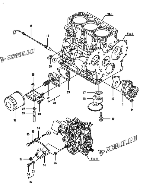  Система смазки двигателя Yanmar 3TNV88-EPHB