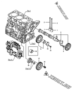  Двигатель Yanmar 3TNV76-SSU, узел -  Распредвал и приводная шестерня 