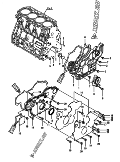  Двигатель Yanmar 4TNV98C-SJLW5, узел -  Корпус редуктора 