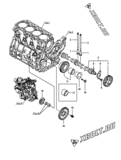  Двигатель Yanmar 4TNV94L-SLYC, узел -  Распредвал и приводная шестерня 