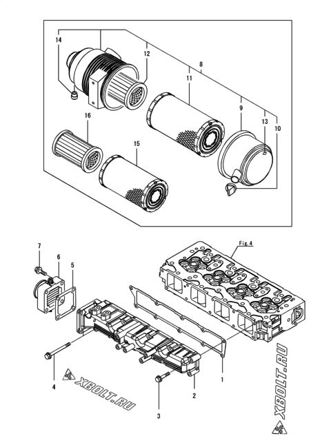  Впускной коллектор и воздушный фильтр двигателя Yanmar 4TNV94L-PLKC