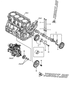  Двигатель Yanmar 4TNV98-SYUC, узел -  Распредвал и приводная шестерня 