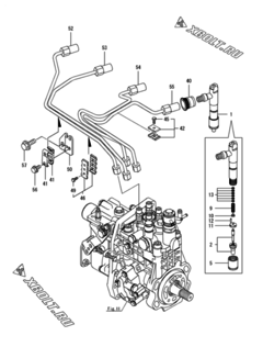  Двигатель Yanmar 4TNV98-SYUC, узел -  Форсунка 