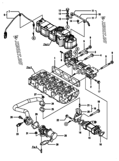  Двигатель Yanmar 4TNV88C-PHB5, узел -  Выпускной коллектор 