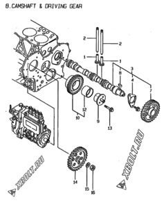  Двигатель Yanmar 4TN84TE-G1, узел -  Распредвал и приводная шестерня 