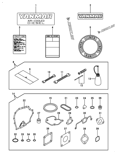  Инструменты, шильды и комплект прокладок двигателя Yanmar L48N6FF1T1AAID