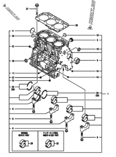  Двигатель Yanmar 3TNV88-BDSA03, узел -  Блок цилиндров 