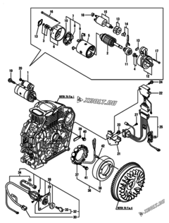  Двигатель Yanmar L100N5-GETM3, узел -  Стартер и генератор 