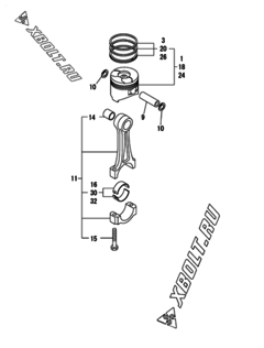  Двигатель Yanmar L100N6-GEHYS, узел -  Поршень и шатун 