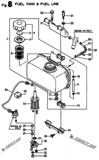  Двигатель Yanmar L90AE-DE, узел -  Топливный бак и топливопровод 
