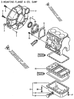  Двигатель Yanmar 3TNA72E-NC, узел -  Крепежный фланец и масляный картер 