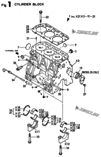  Двигатель Yanmar 3JH2LTE-K, узел -  Блок цилиндров 