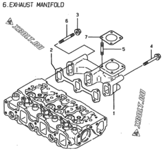  Двигатель Yanmar 3TN84E-RK, узел -  Выпускной коллектор 