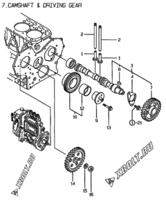  Двигатель Yanmar 3TN84E-RK, узел -  Распредвал и приводная шестерня 