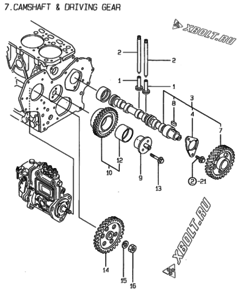  Двигатель Yanmar 3TN84E-RDWS, узел -  Распредвал и приводная шестерня 