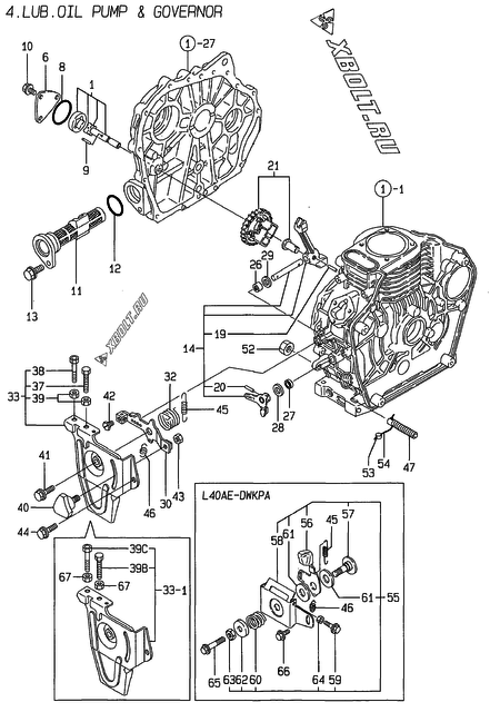 Масляный насос и регулятор оборотов двигателя Yanmar L40AE-DWK