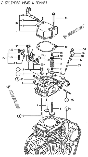  Головка блока цилиндров (ГБЦ) двигателя Yanmar H030E-DVR