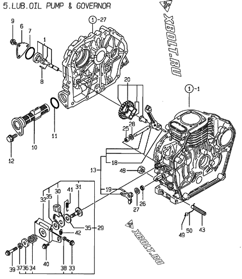  Масляный насос и регулятор оборотов двигателя Yanmar L40AE-DVR