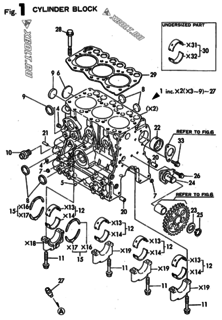  Двигатель Yanmar 3TN66E-UAS, узел -  Блок цилиндров 