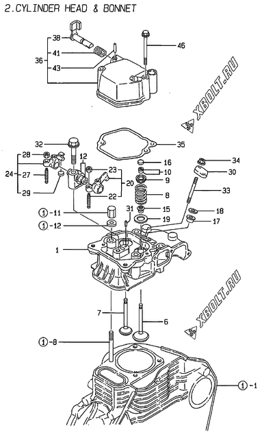  Головка блока цилиндров (ГБЦ) двигателя Yanmar L48AE-DEG