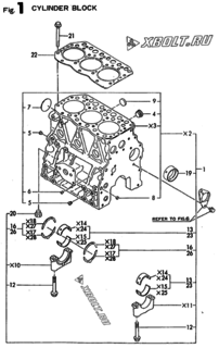  Двигатель Yanmar 3TNE78A-HP, узел -  Блок цилиндров 