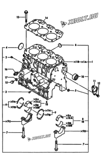  Двигатель Yanmar 3TNA72E-UNS, узел -  Блок цилиндров 