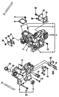  Двигатель Yanmar 3TNA72E-UNS, узел -  Корпус редуктора 