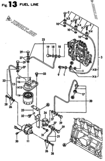  Двигатель Yanmar 3TN82E-RK, узел -  Топливопровод 