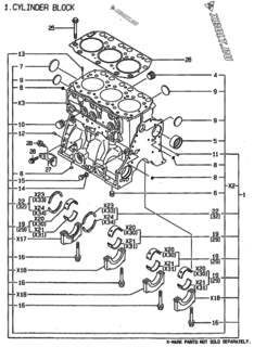  Двигатель Yanmar 3TN100TE-NS, узел -  Блок цилиндров 