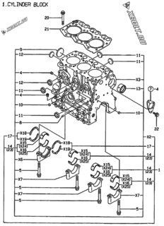  Двигатель Yanmar 3TNE68-ADCL, узел -  Блок цилиндров 
