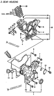  Двигатель Yanmar 3TNE68-ADCL, узел -  Корпус редуктора 