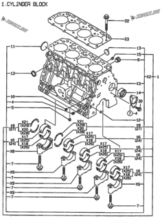  Двигатель Yanmar 4TNE84-ADCL, узел -  Блок цилиндров 