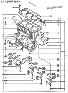  Двигатель Yanmar 3TN100E-ACG, узел -  Блок цилиндров 