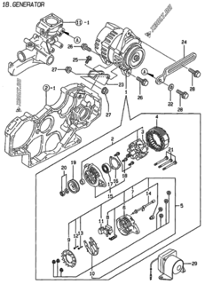  Двигатель Yanmar 4TN100E-ACG, узел -  Генератор 