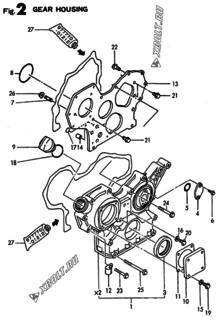 Двигатель Yanmar 4TNE88-ACG, узел -  Корпус редуктора 