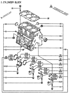  Двигатель Yanmar 3TNE82A-AF, узел -  Блок цилиндров 