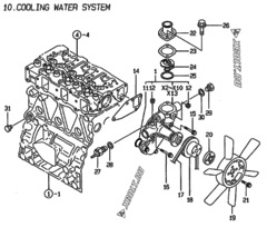  Двигатель Yanmar 3TNE82A-AF, узел -  Система водяного охлаждения 