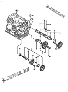  Двигатель Yanmar 3TNE74-NSR, узел -  Распредвал и приводная шестерня 