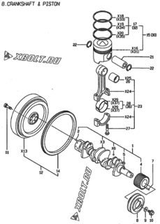  Двигатель Yanmar 4TNE88-NSR, узел -  Коленвал и поршень 