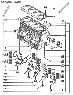  Двигатель Yanmar 4TNE88-MS, узел -  Блок цилиндров 