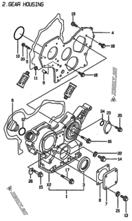  Двигатель Yanmar 4TNE88-MS, узел -  Корпус редуктора 