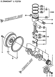  Двигатель Yanmar 4TNE88-MS, узел -  Коленвал и поршень 