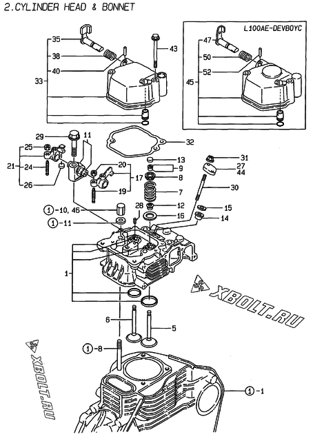  Головка блока цилиндров (ГБЦ) двигателя Yanmar L100AE-DEVBO