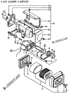  Двигатель Yanmar L100AE-DEVBO, узел -  Воздушный фильтр и глушитель 