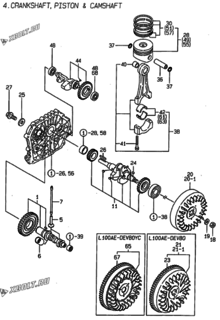  Двигатель Yanmar L100AE-DEVBO, узел -  Коленвал, поршень и распредвал 