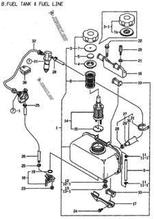  Двигатель Yanmar L100AEDEVBOY, узел -  Топливный бак и топливопровод 