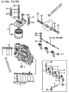 Двигатель Yanmar 3TNE78AC-KM, узел -  Топливный фильтр 
